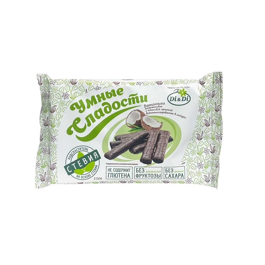 Ди Ди Батончики безглютеновые Умные сладости с кокосовой начинкой в глазури 110гр