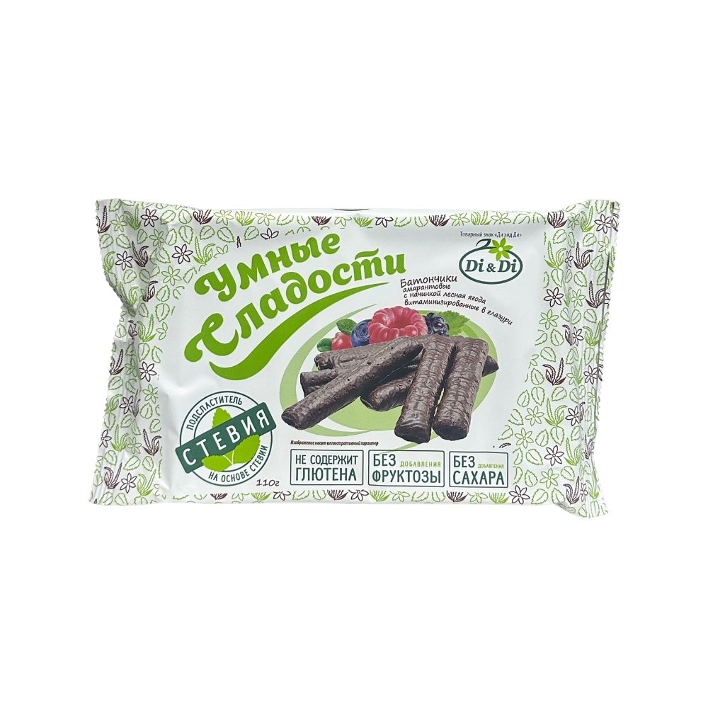 Ди Ди Батончики безглютеновые Умные сладости с начинкой лесная ягода в глазури 110гр