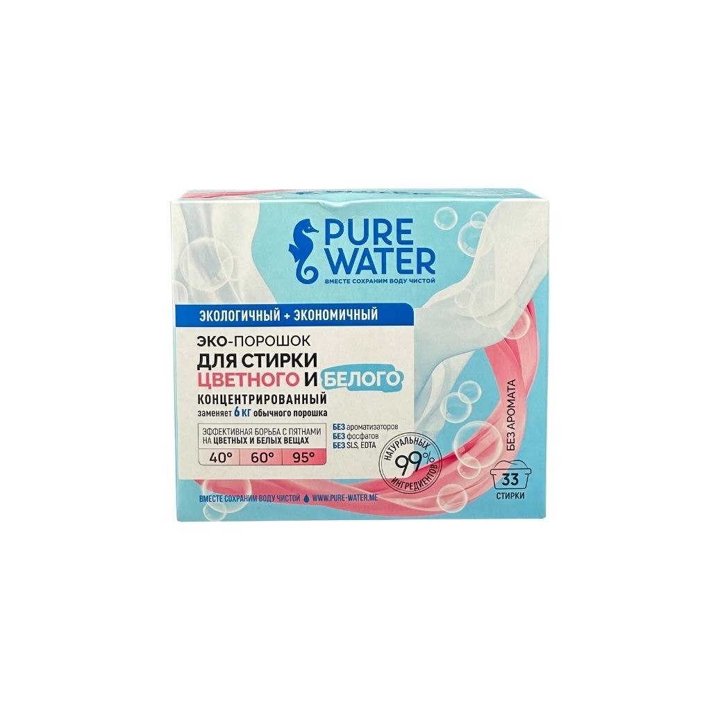 Pure Water Экологичный стиральный порошок для цветного и белого белья 1кг