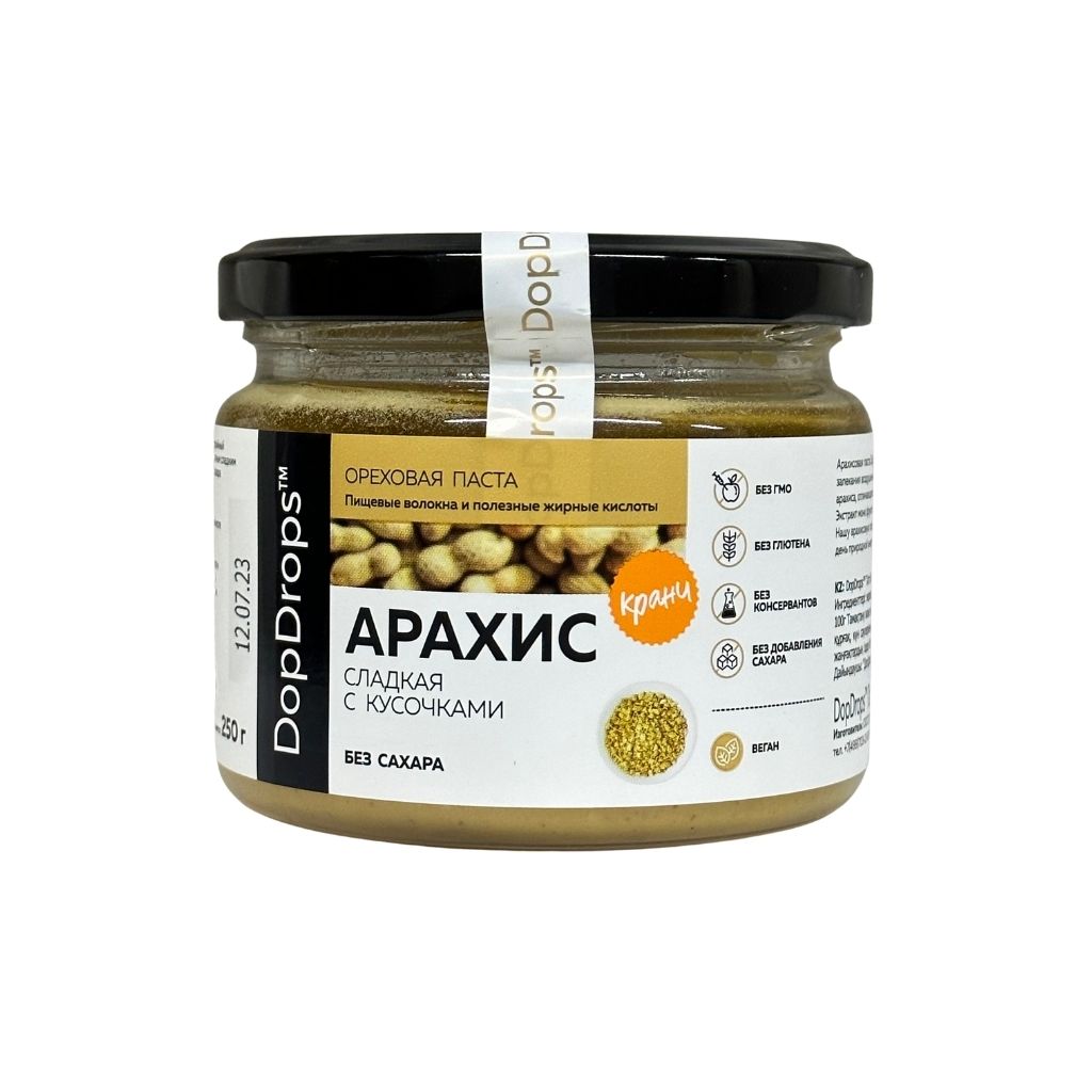 DopDrops паста Арахисовая Сладкая кранч без сахара 250 г