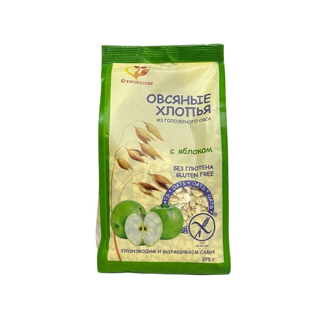 Хлопья овсяные из голозерного овса б/г с добавлением яблока 375г
