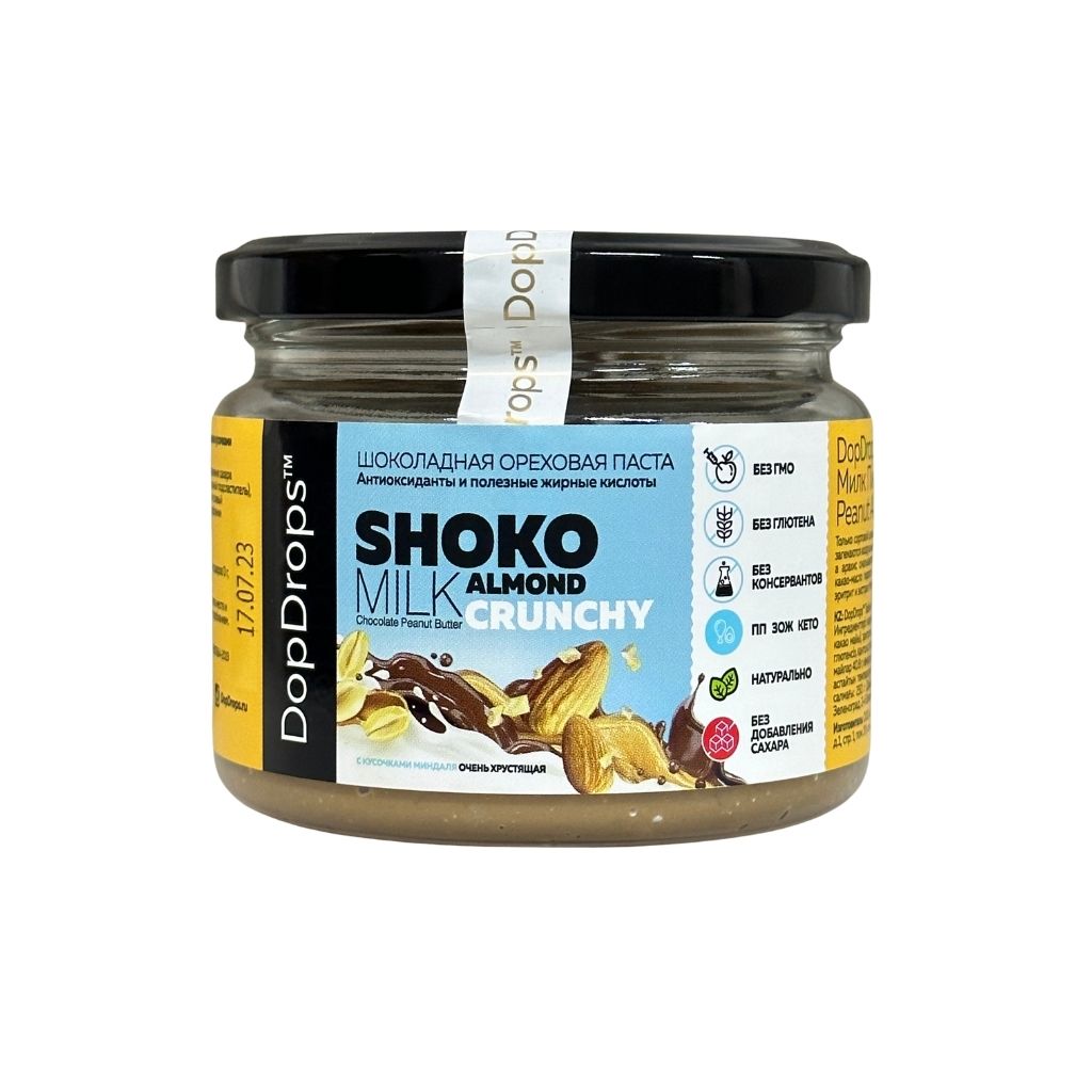 DopDrops паста ореховая натуральная Шоко Милк Пинат Альмонд Хрустящая 250 г, шт
