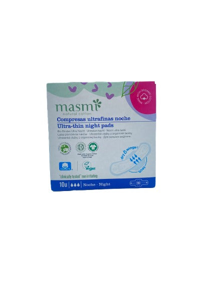 MASMI NATURAL COTTON Ультратонкие ночные гигиенические прокладки Soft 10 шт