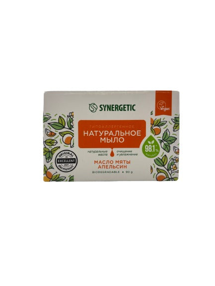 Синергетик Натуральное туалетное мыло масло мяты и апельсин 90гр