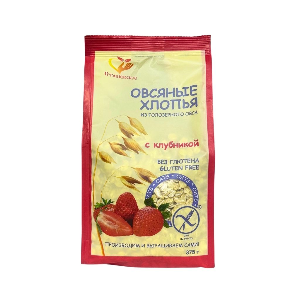 Хлопья овсяные из голозерного овса б/г с добавлением клубники 375г