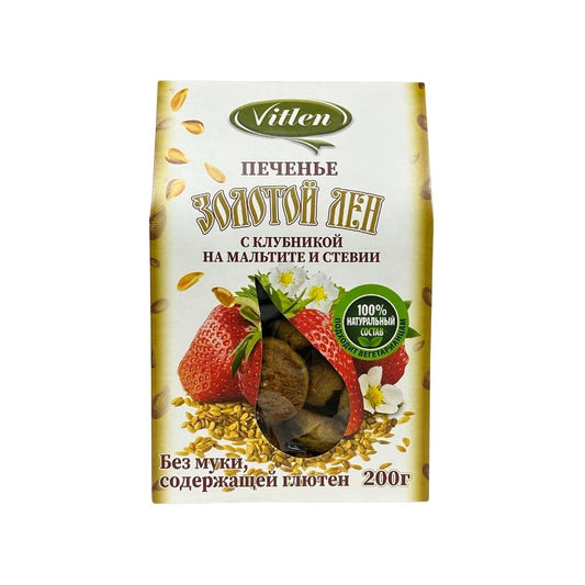 Vitlen Печенье Золотой лен с клубникой на мальтите и стевии 200гр