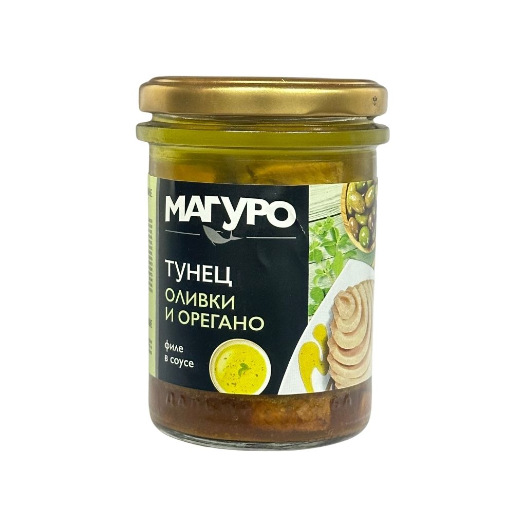 Тунец Магуро полосатый филе в соусе Оливки-орегано с маслом стекло 200*6
