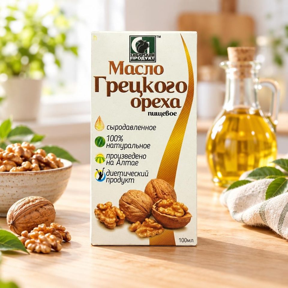 Масло нерафинированное пищевое грецкого ореха Сибирское 100 мл