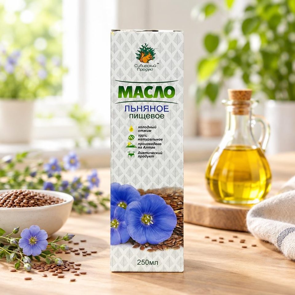 Масло нерафинированное пищевое Сибирское Льняное 250 мл