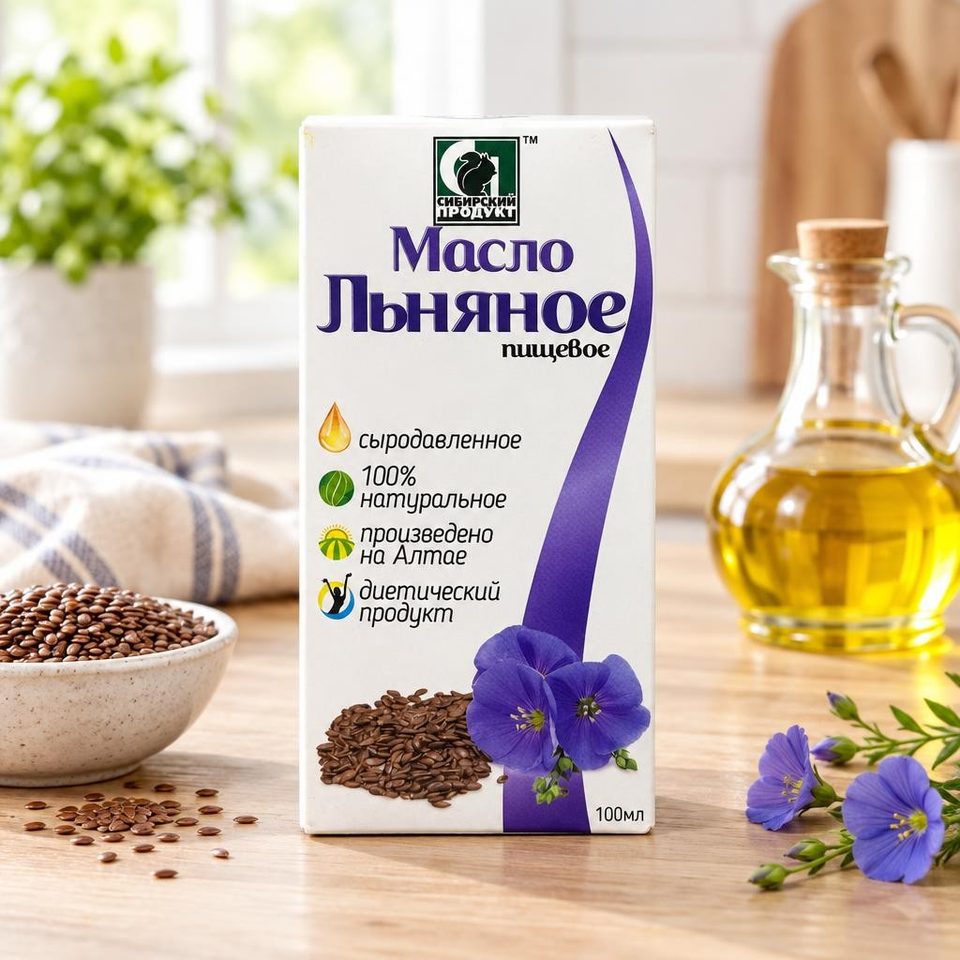 Масло нерафинированное пищевое Сибирское Льняное 100 мл