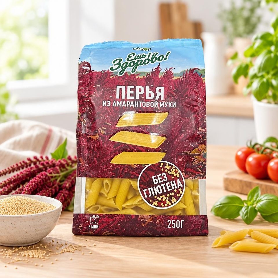 Макаронные изделия Ешь Здорово из амарантовой муки не содержащие глютена Перья 250 гр 16 шт