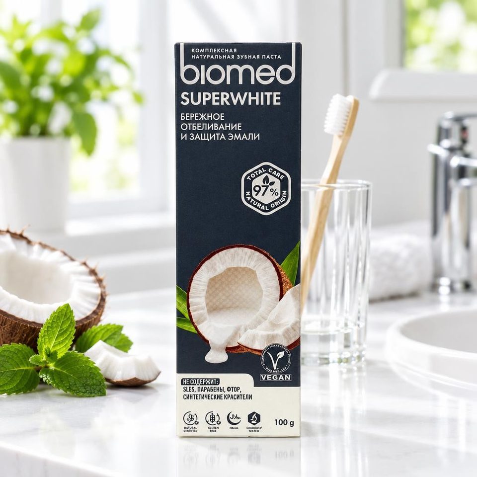 Biomed Superwhite/Супервайт зубная паста (отбеливание с кокосом) 100гр
