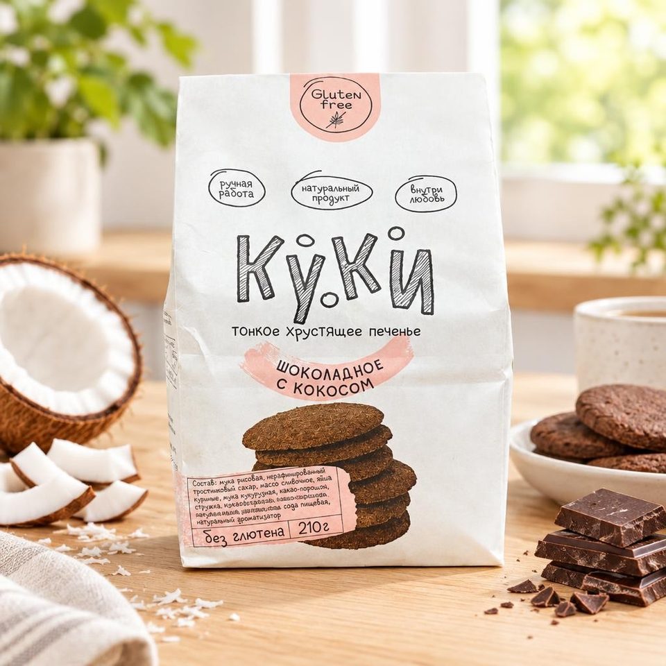 Печенье Куки шоколадное с кокосом без глютена 210гр