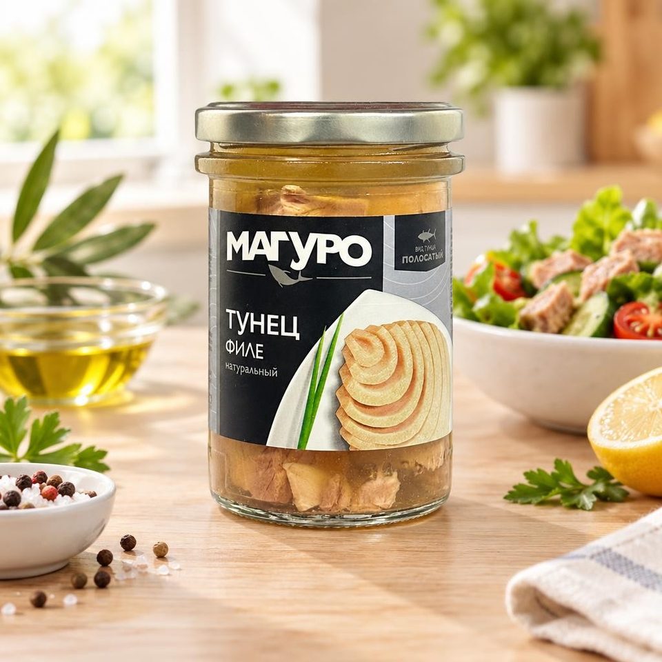 Тунец Магуро желтоперый филе-кусочки в натуральной заливке Китай 170 гр 24 шт
