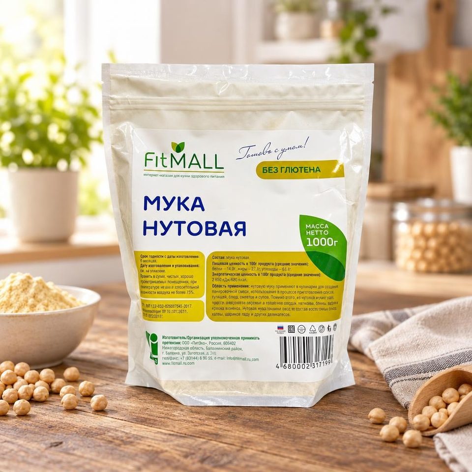 Мука нутовая 1000 гр дойпак 6 шт TM Fit Mall