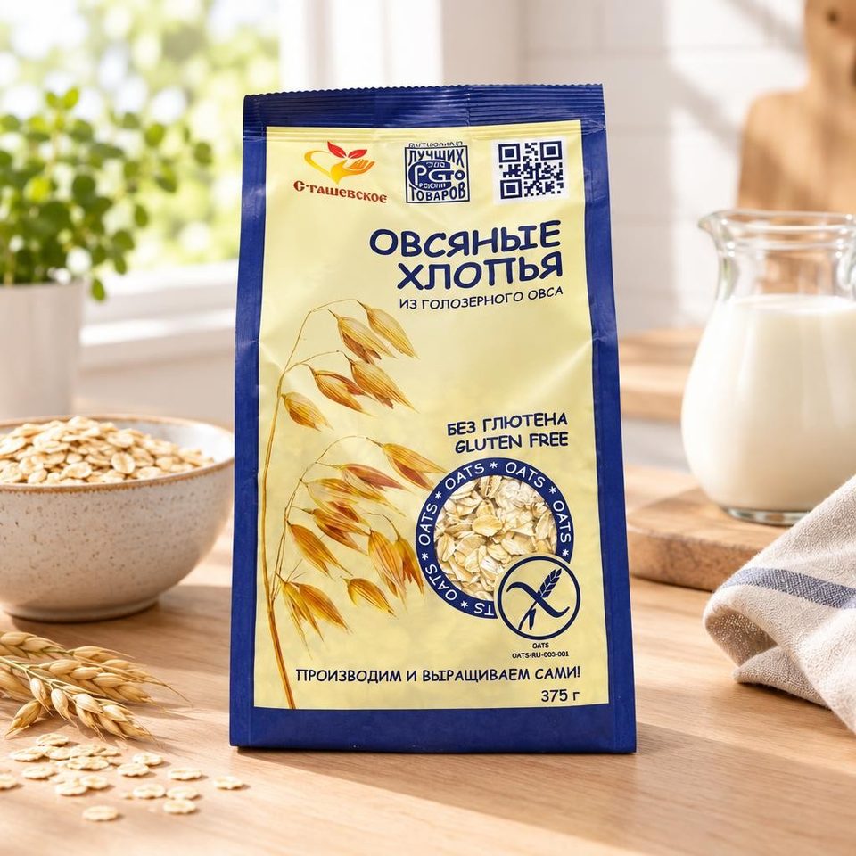 Хлопья овсяные из голозерного овса б/г 375гр