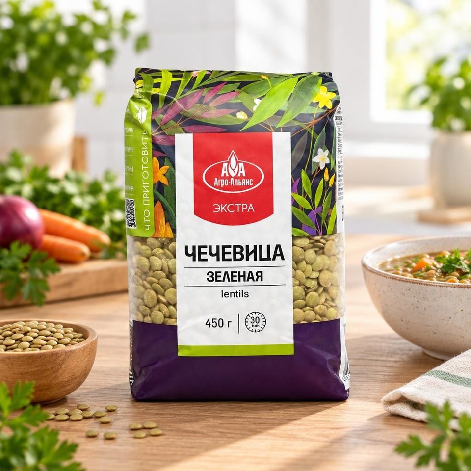 Чечевица зеленая Экстра 0,45 кг 8 шт