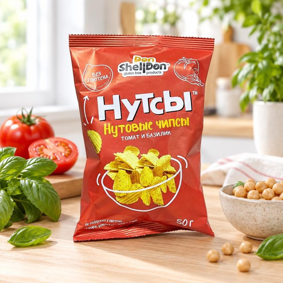 Чипсы нутовые НУТСЫ Томат и базилик 50 гр