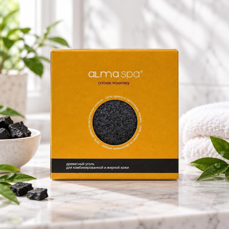 Alma spa Спонж конняку Древесный уголь для комбин и жирной кожи