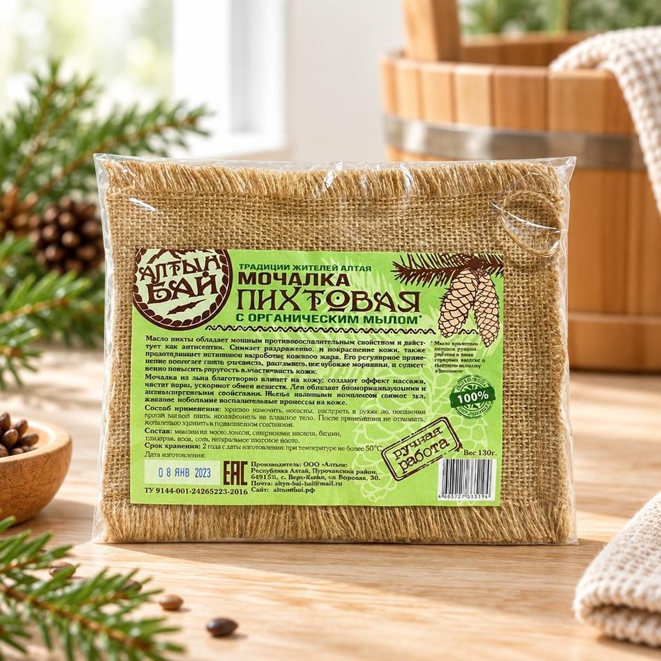 Алтын бай Мочалка Пихтовая льняная 130гр.