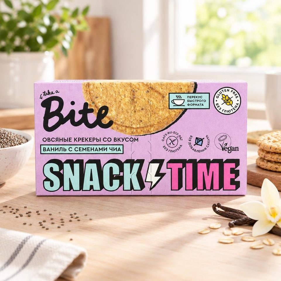 Byte Овсяные крекеры сладкие со вкусом ванили и семенами чиа 125гр 12шт