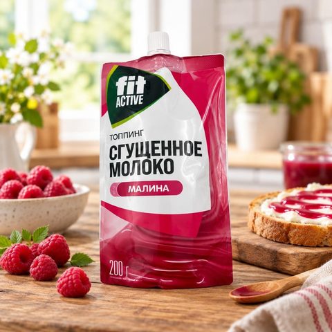 Фит Топпинг Сгущенное молоко вкус МАЛИНА  Дой-пак 200гр 10шт