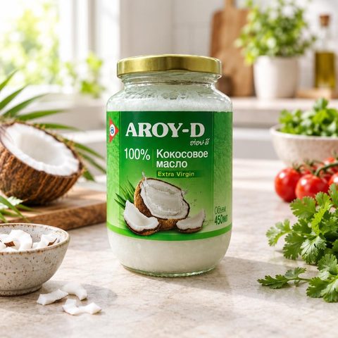 Aroy-D Нерафинированное Кокосовое масло холодного отжима 450мл 12шт