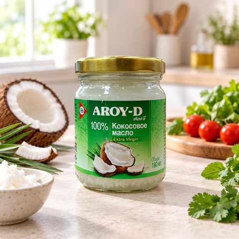 Aroy-D Нерафинированное Кокосовое масло холодного отжима 180мл 12шт