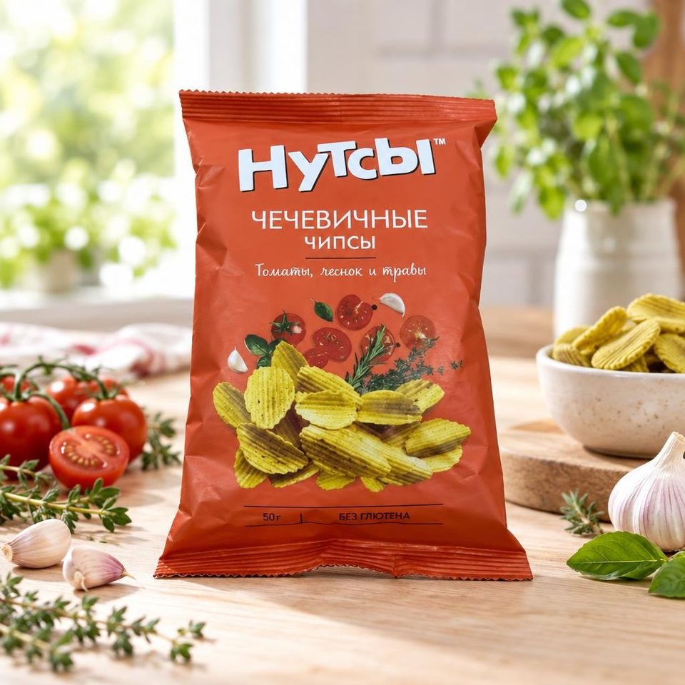 Чечевичные чипсы со вкусом томаты чеснок и травы 50 гр