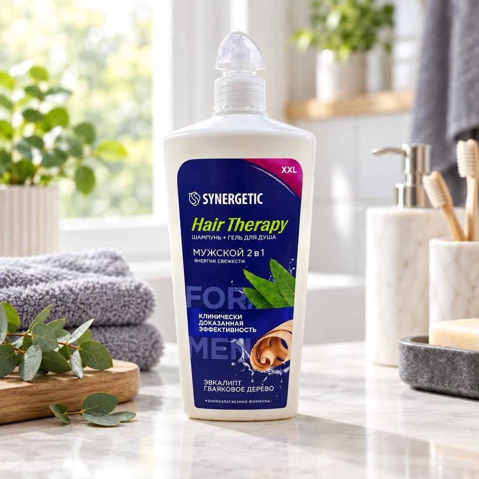 Синергетик Шампунь-гель для душа 2в1 мужской Hair Therapy 900мл 6шт