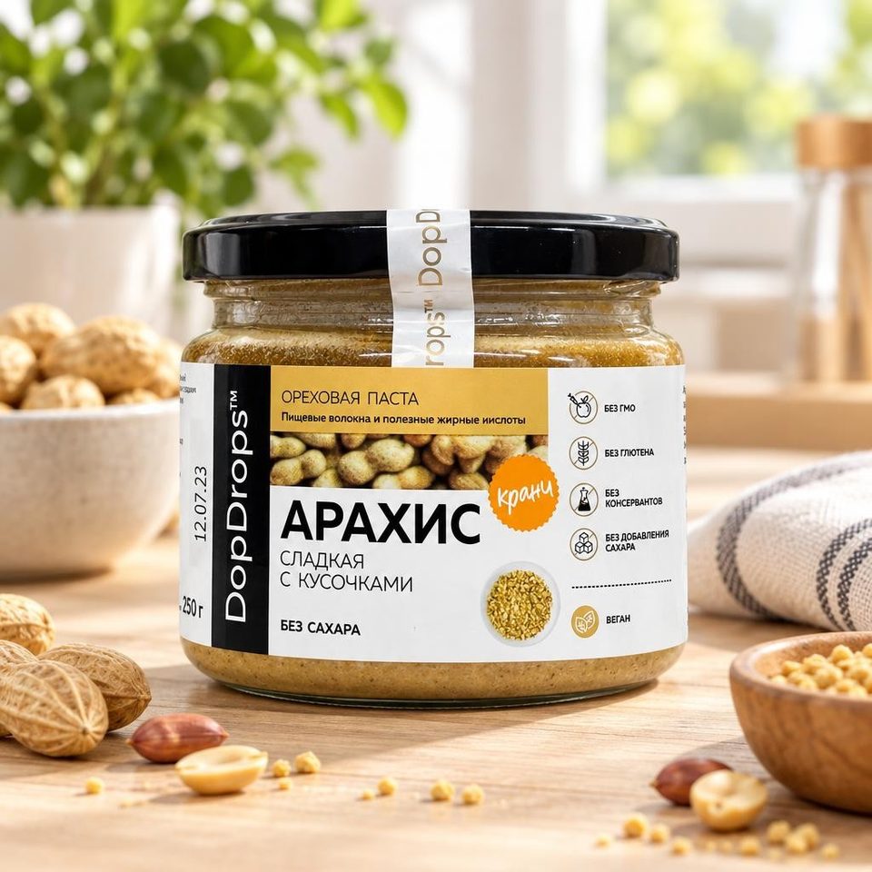 DopDrops паста Арахисовая Сладкая кранч без сахара 250 гр
