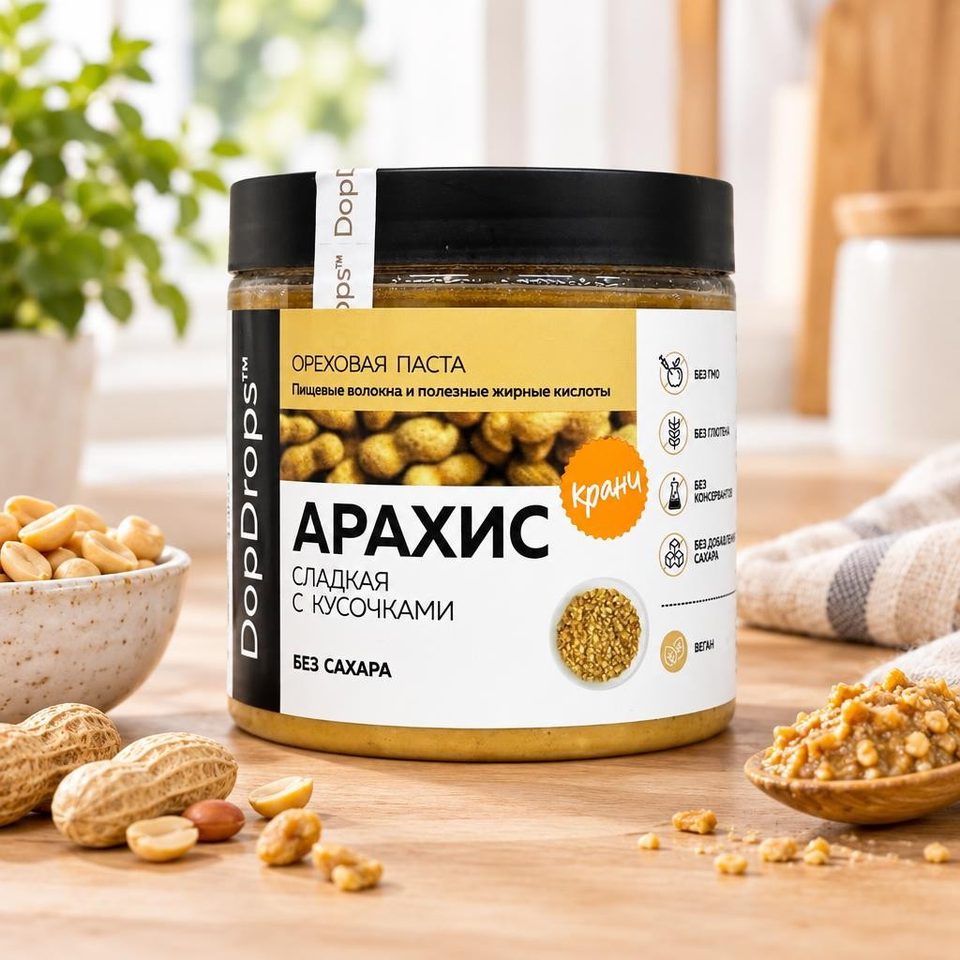 DopDrops паста Арахисовая Сладкая кранч без сахара 500гр