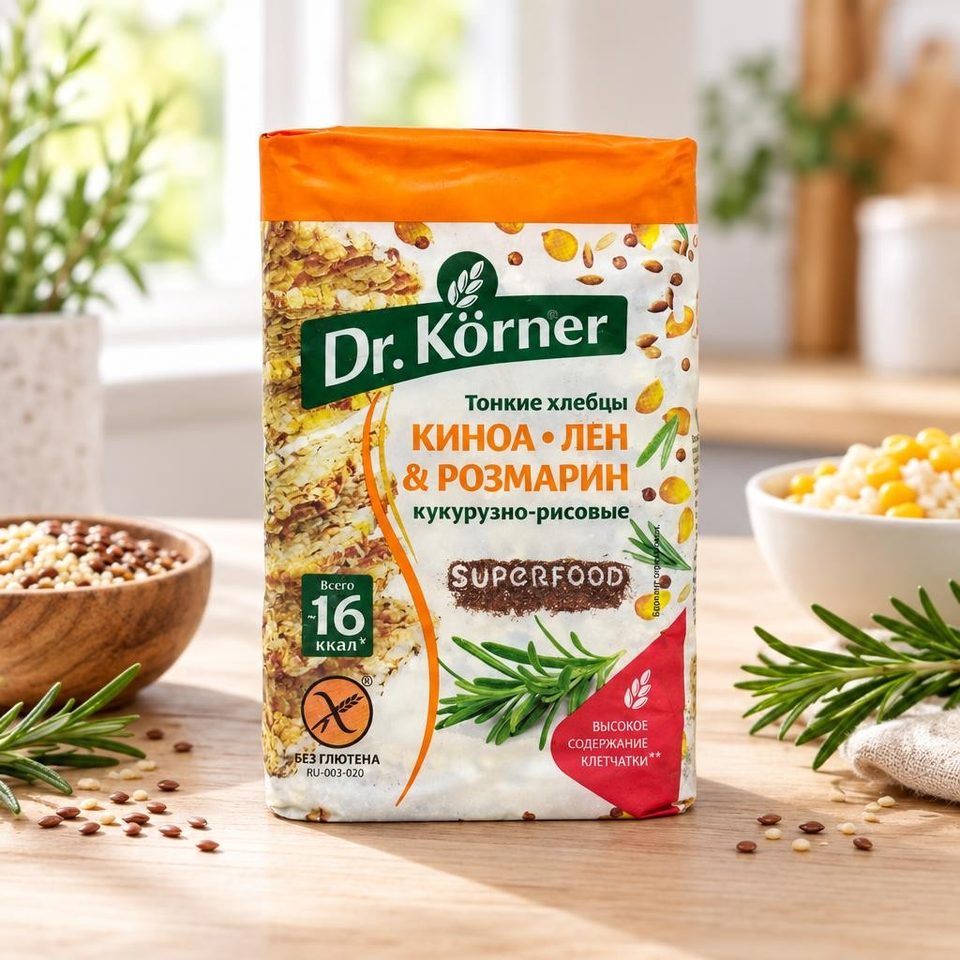 Dr Korner Хлебцы хрустящие Кукурузно-рисовые с киноа, льном и розмарином 100гр