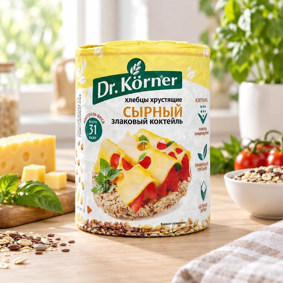Dr Korner Хлебцы хрустящие Сырный злаковый коктейль 100гр