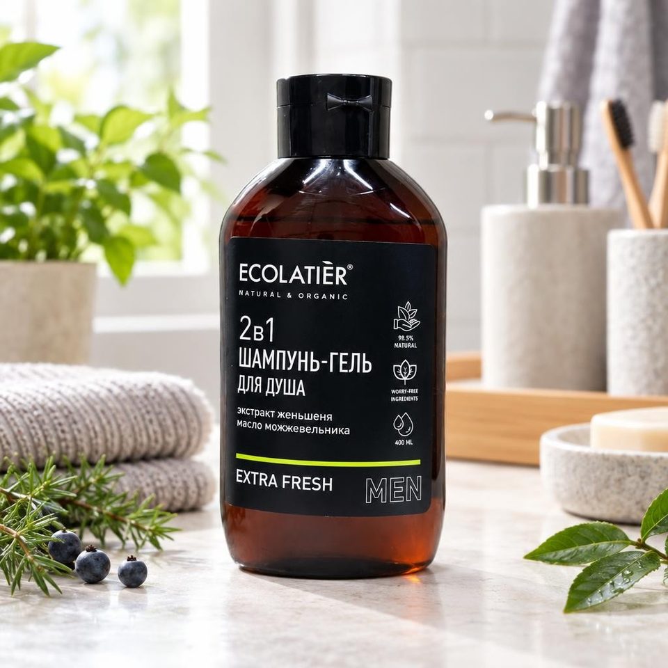 ECOLATIER Мужской шампунь и гель для душа 2в1 Extra fresh 400мл 10шт