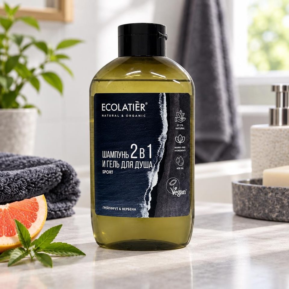 ECOLATIER Мужской шампунь и гель для душа 2в1 Sport 400мл 10шт