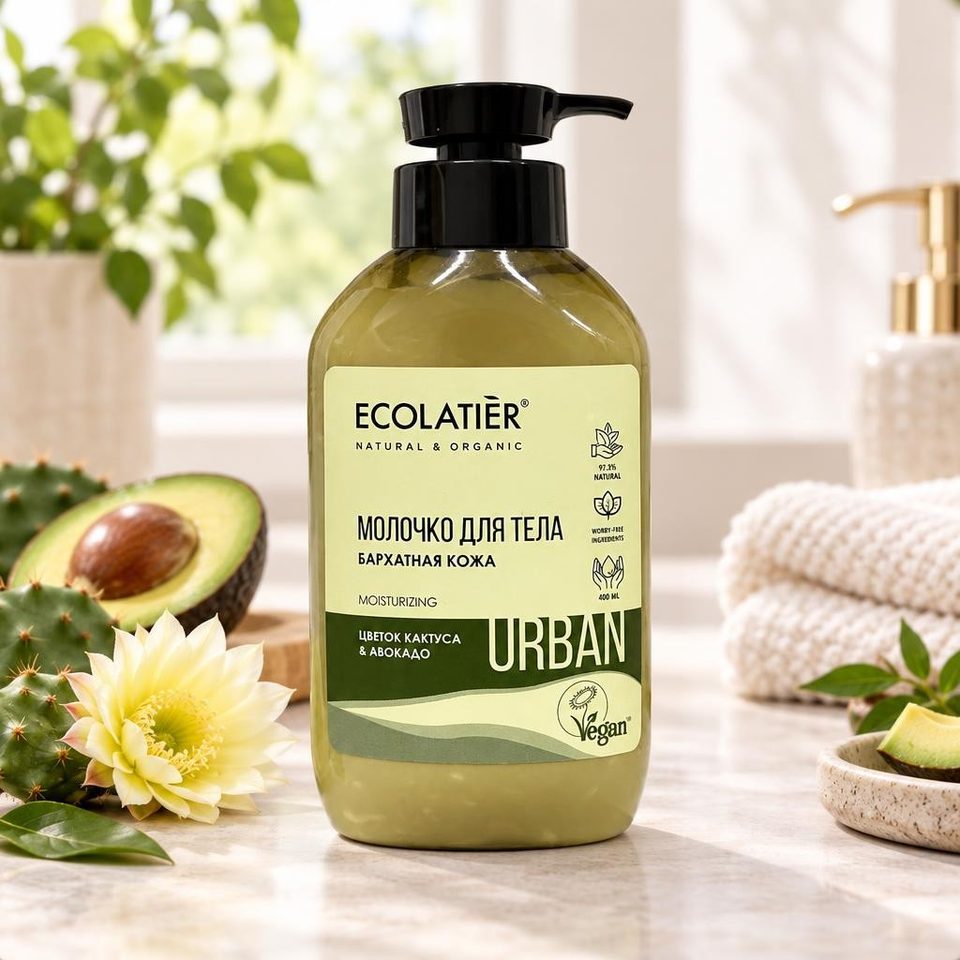 ECOLATIER URBAN Молочко для тела Бархатная кожа Цветок кактуса и Авокадо 400мл 10шт