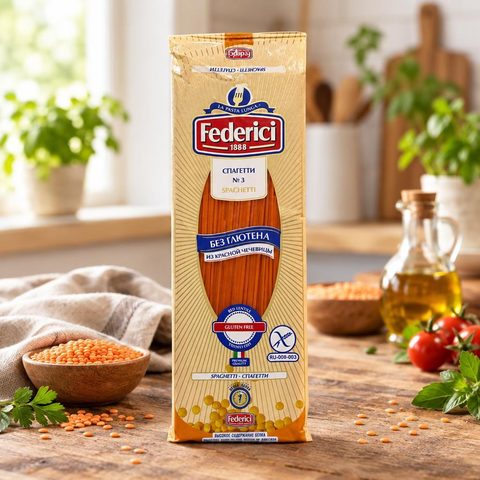 Federici Spaghetti Изделия макаронные без глютена из красной чечевицы Спагетти 250гр 24шт