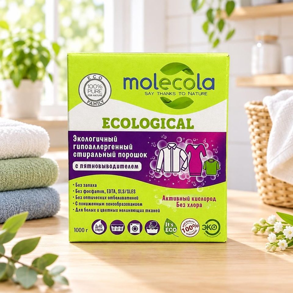 Molecola Стиральный порошок гипоаллергенный с пятновыводителем 1кг