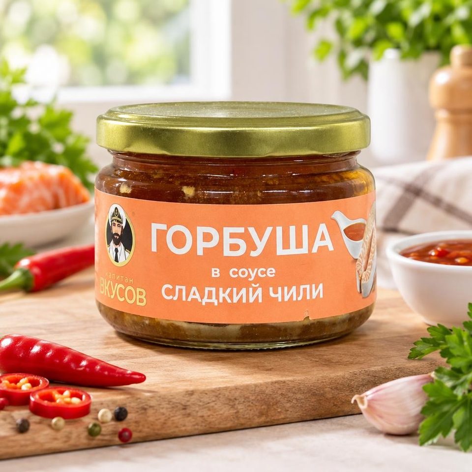 Горбуша Капитан Вкусов тихоокеанская куски в соусе Сладкий чили стекло 200*6