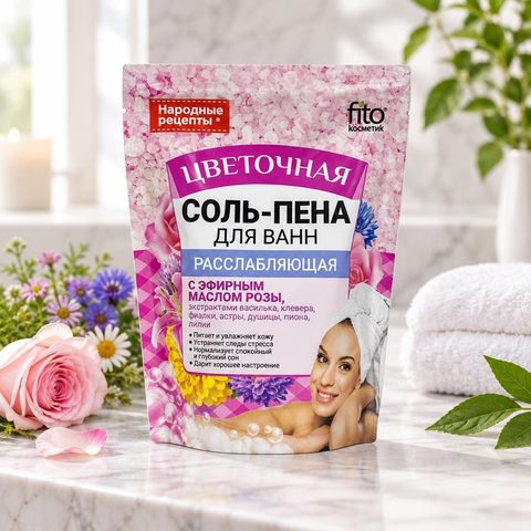 Фито косметик Соль-пена для ванн Расслабляющая "Цветочная" 200гр
