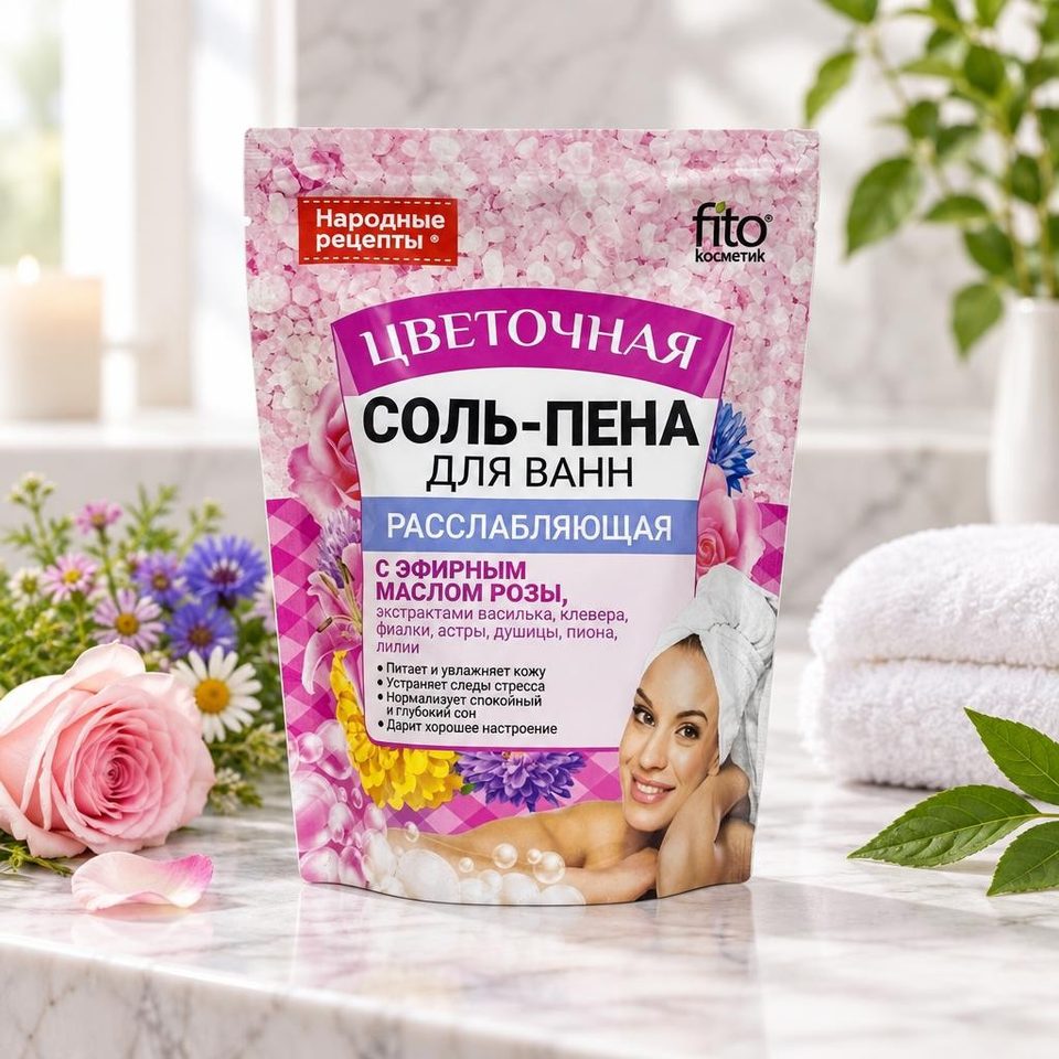 Фито косметик Соль-пена для ванн Расслабляющая "Цветочная" 200гр