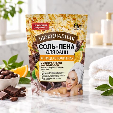 Фито косметик Соль-пена для ванн Антицеллюлитная "Шоколадная" 200гр