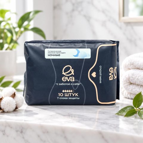 NEW EVA SANITARY NAPKIN/ЖЕНСКИЕ ПРОКЛАДКИ (NIGHT) 180 мм 300 х170 мм (10шт, 48 уп. в коробке)