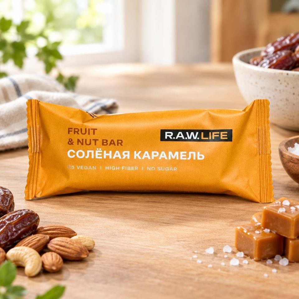 Рау Лайф Орехово-фруктовый батончик Соленая карамель 47г 15 шт