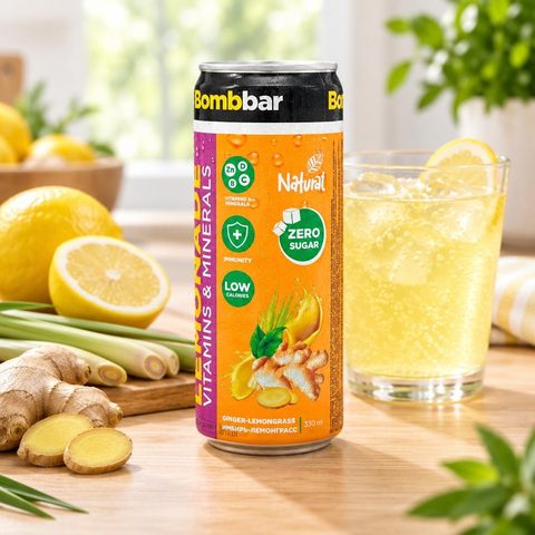Bombbar Напиток безалкогольный газированный Лимонад со вкусом имбиря и лемонграсса 330мл 12шт