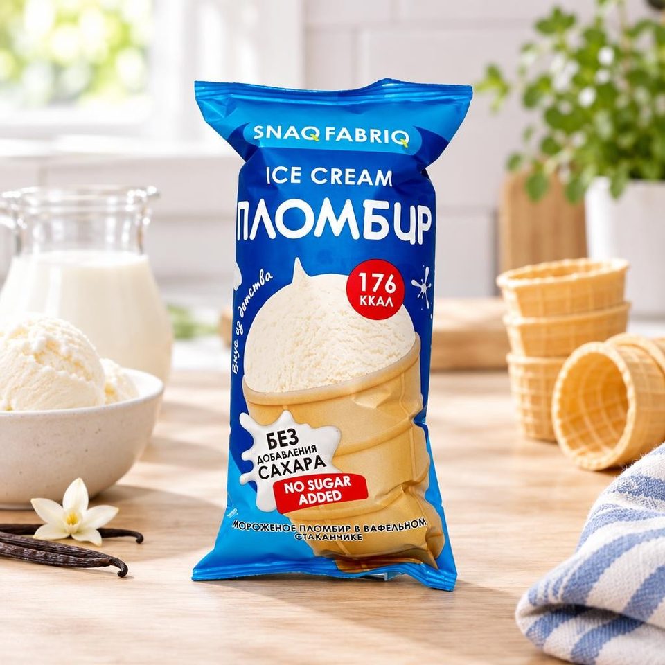 SNAQ FABRIQ мороженое пломбир в вафельном стаканчике, 80гр 24шт