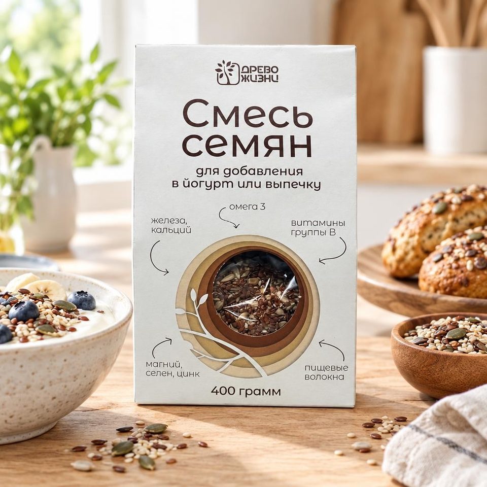 Смесь семян для добавления в йогурт и выпечку 400 гр 1/12