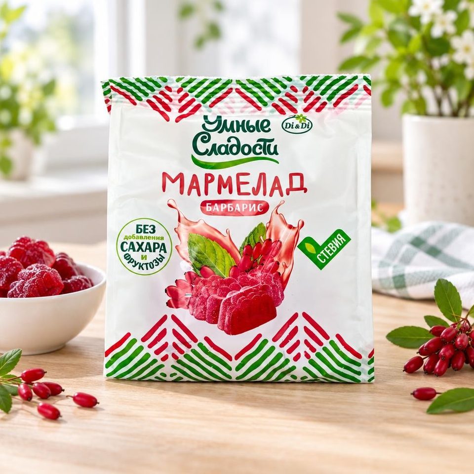 Мармелад Умные сладости желейно-формовой со стевией со вкусом барбариса 150гр 15 шт