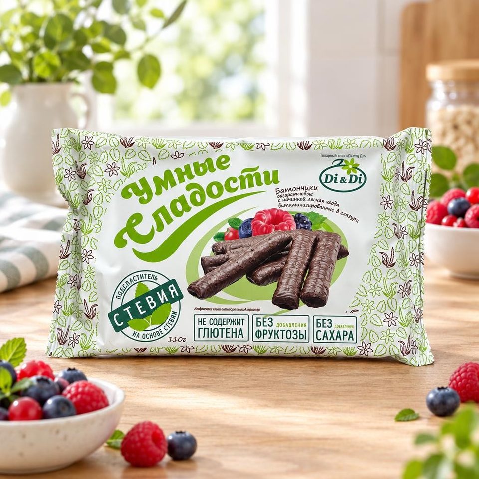 Батончики безглютеновые Умные сладости с начинкой лесная ягода в глазури витаминизирован 110 гр 20шт